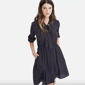 Banana Republic Tie-Neck Shirtdress, Navy, Small Petite